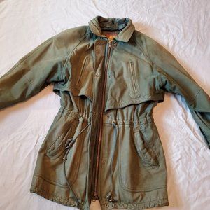 Vintage Women's Medium Leather Adventure Bound Green Trench Coat